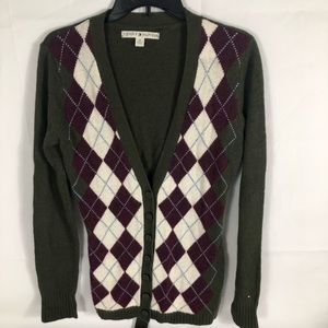 Tommy Hilfiger Cardigan Womens Medium Argyle Wool Blend Button Front  Belt